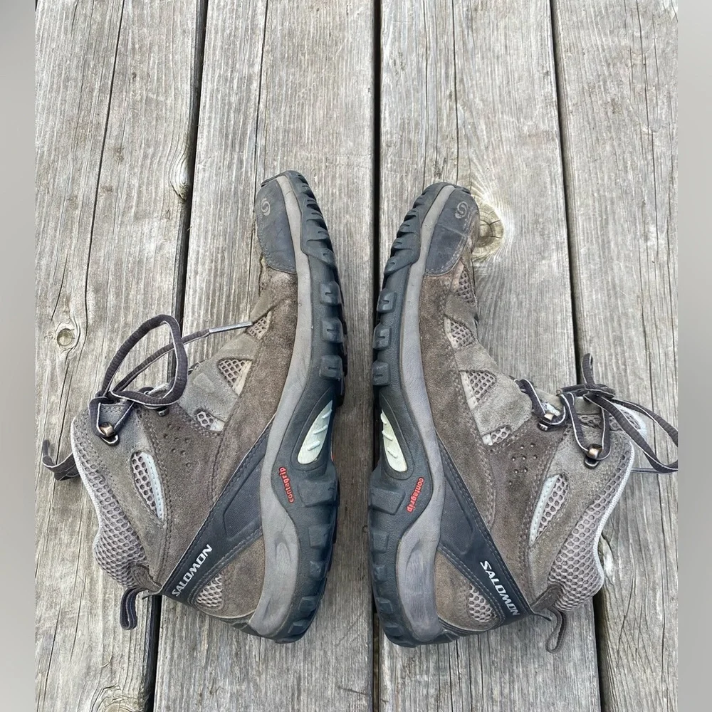 SALOMON Contagrip Women's 7.5 Hiking Shoes boots high tops Tan Gray Mesh Suede - Picture 3 of 8